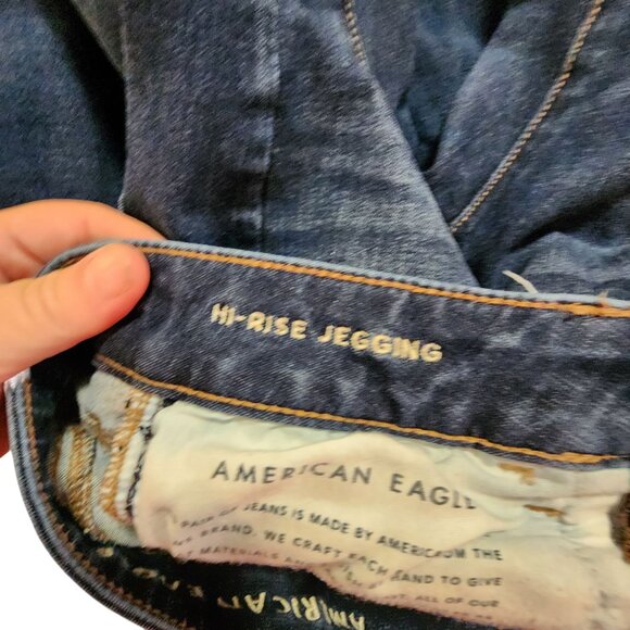 American Eagle Hi-Rise Jegging Distressed Dark Wash Denim Jeans Size 8 Regular W - Picture 4 of 5